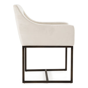 VIG Furniture Elijah Modern Upholstered Chair With Copper Antique Brass Legs — Low Back, Squared Arms, Supportive Comfort Beige Dining Chair VGVCB8363-BEI-DC