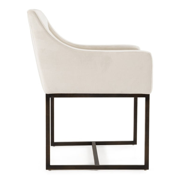 VIG Furniture Elijah Modern Upholstered Chair With Copper Antique Brass Legs — Low Back, Squared Arms, Supportive Comfort Beige Dining Chair VGVCB8363-BEI-DC
