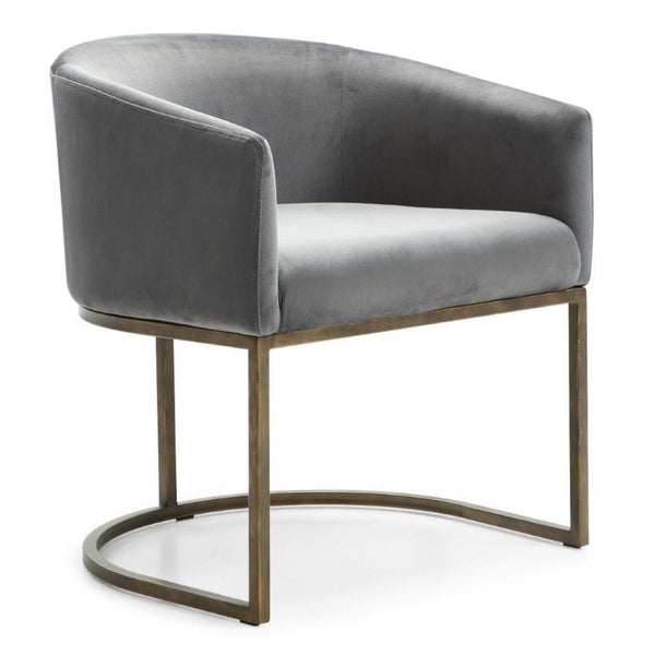 VIG Furniture Elisa Modern Velvet Chair With Antique Brass Base — Curved Support, Plush Foam, Stain-Resistant Fabric Grey Dining Chair VGVCB8369-GRY-DC
