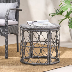 English Elm Christopher Knight Home® - BRUCE Rattan Side Table with Wicker Weave Top, Boho Outdoor Accent, Durable Polyethylene, 19.75" H Grey 70418.00GRY