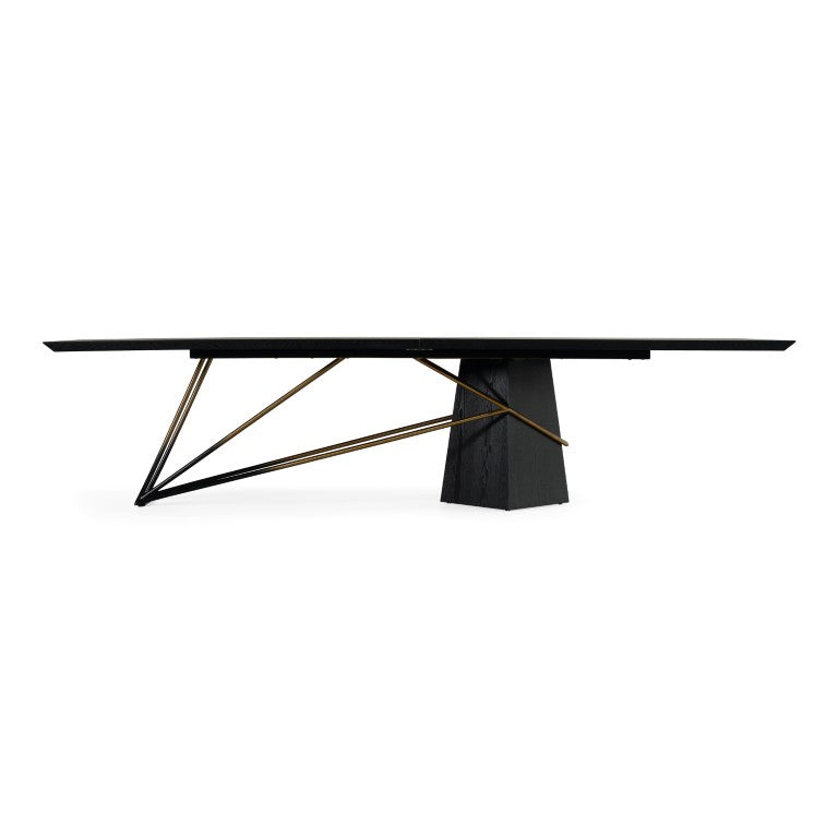 VIG Furniture Elkhorn Matte Black Ash 126" Pedestal Dining Table — Glam Stainless Steel & Gradient Wood Base, Seats 10 VGGMDT-1599