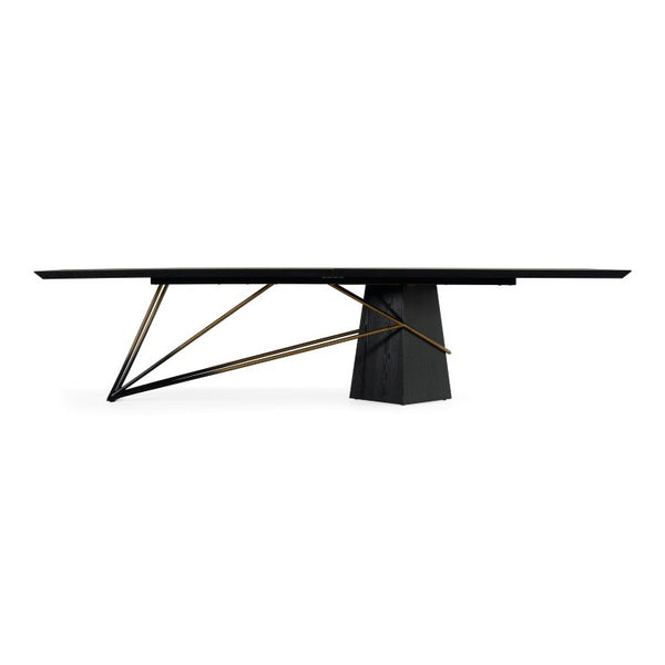 VIG Furniture Elkhorn Matte Black Ash 126" Pedestal Dining Table — Glam Stainless Steel & Gradient Wood Base, Seats 10 VGGMDT-1599