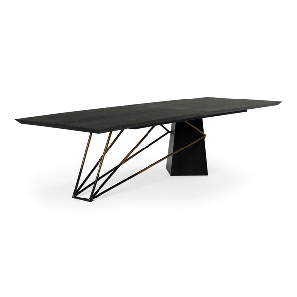 VIG Furniture Elkhorn Matte Black Ash 126" Pedestal Dining Table — Glam Stainless Steel & Gradient Wood Base, Seats 10 VGGMDT-1599
