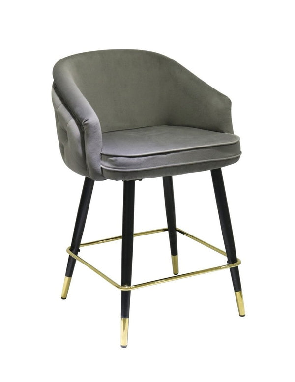 VIG Furniture Elliot Dark Grey Velvet Diamond-Tufted Bar Stool Set Of 2 — Black Tapered Legs With Gold Tips, 300 Lb VGSWSBC432-DKGRY-BS