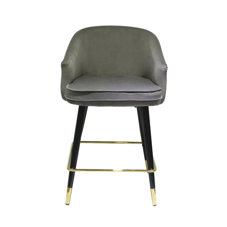 VIG Furniture Elliot Dark Grey Velvet Diamond-Tufted Bar Stool Set Of 2 — Black Tapered Legs With Gold Tips, 300 Lb VGSWSBC432-DKGRY-BS