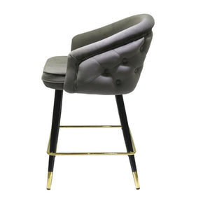 VIG Furniture Elliot Dark Grey Velvet Diamond-Tufted Bar Stool Set Of 2 — Black Tapered Legs With Gold Tips, 300 Lb VGSWSBC432-DKGRY-BS
