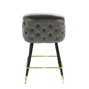 VIG Furniture Elliot Dark Grey Velvet Diamond-Tufted Bar Stool Set Of 2 — Black Tapered Legs With Gold Tips, 300 Lb VGSWSBC432-DKGRY-BS