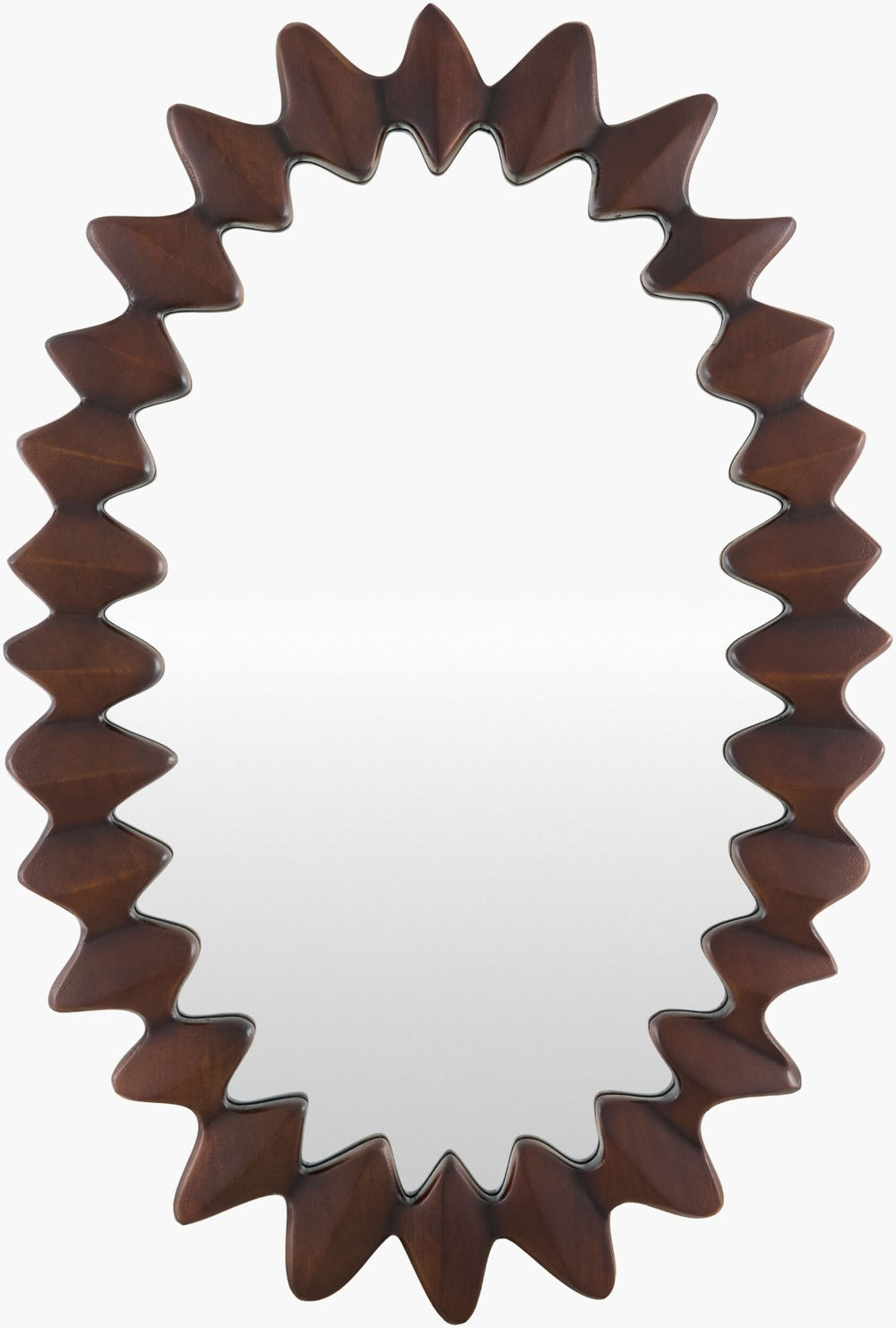 Surya Elly Lodge Inspired Wall Mirror with Rustic Indian Carved Frame for Entryway Decor 36"H x 24"W x 2"D Oval ELLY001-2436