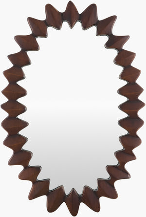 Surya Elly Lodge Inspired Wall Mirror with Rustic Indian Carved Frame for Entryway Decor 36"H x 24"W x 2"D Oval ELLY001-2436