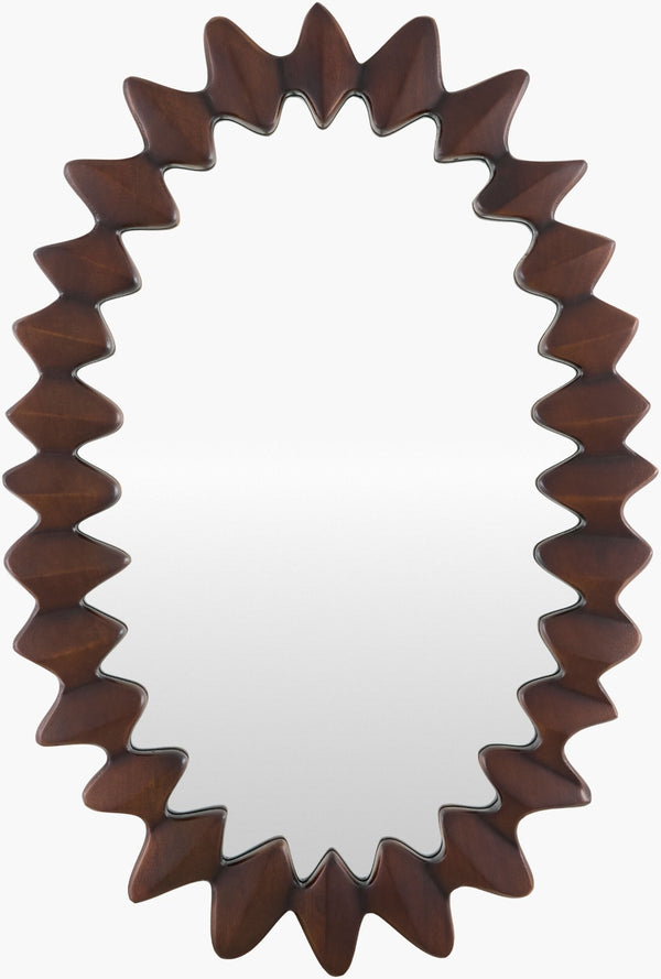 Surya Elly Lodge Inspired Wall Mirror with Rustic Indian Carved Frame for Entryway Decor 36"H x 24"W x 2"D Oval ELLY001-2436
