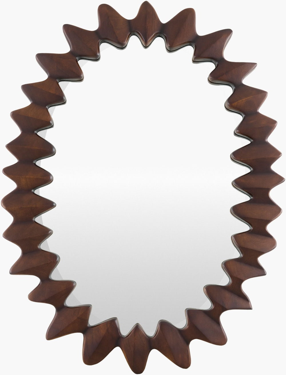 Surya Elly Lodge Inspired Wall Mirror with Rustic Indian Carved Frame for Entryway Decor 36"H x 24"W x 2"D Oval ELLY001-2436