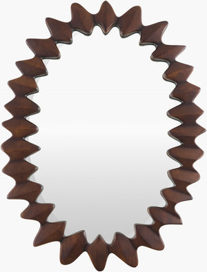 Surya Elly Lodge Inspired Wall Mirror with Rustic Indian Carved Frame for Entryway Decor 40"H x 30"W x 2"D Oval ELLY001-3040