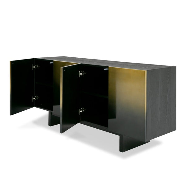 VIG Furniture Elmira Matte Black Ash Buffet With Gradient Stainless Steel Doors, Ready-To-Use Storage & Shelves VGGMW-1658-BUF
