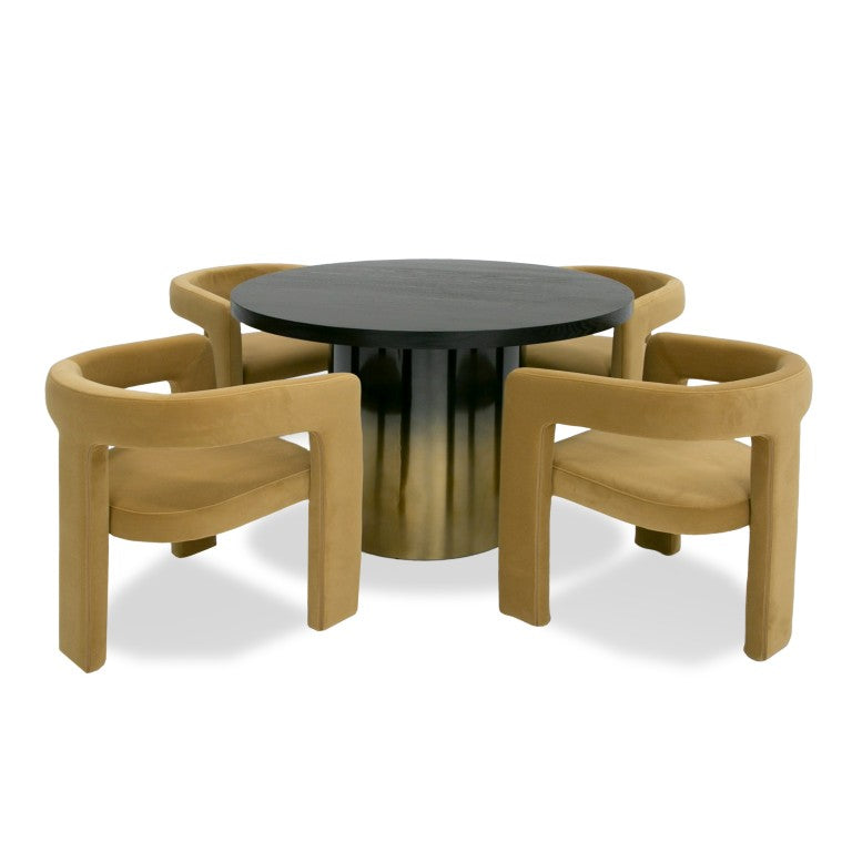 VIG Furniture Elmira Round Dining Table With Matte Black Ash Top And Stepped Gradient Stainless Pedestal, Seats 4 VGGMDT-1658A