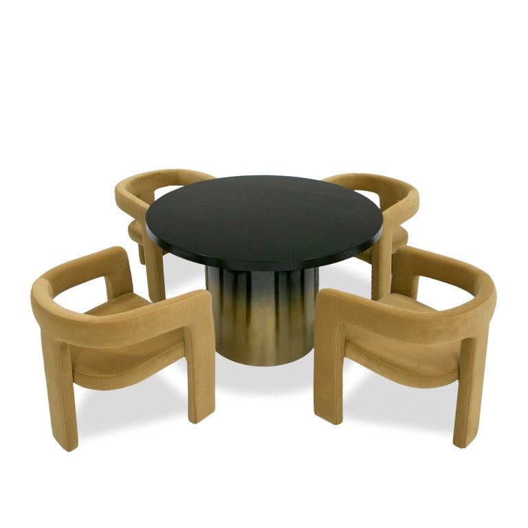 VIG Furniture Elmira Round Dining Table With Matte Black Ash Top And Stepped Gradient Stainless Pedestal, Seats 4 VGGMDT-1658A