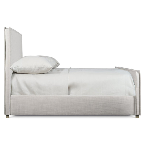 Bernhardt Bernhardt Sawyer Queen Upholstered Panel Bed In Greige Muslin With Stitched Flange, Wood Feet, Slat Support K1305