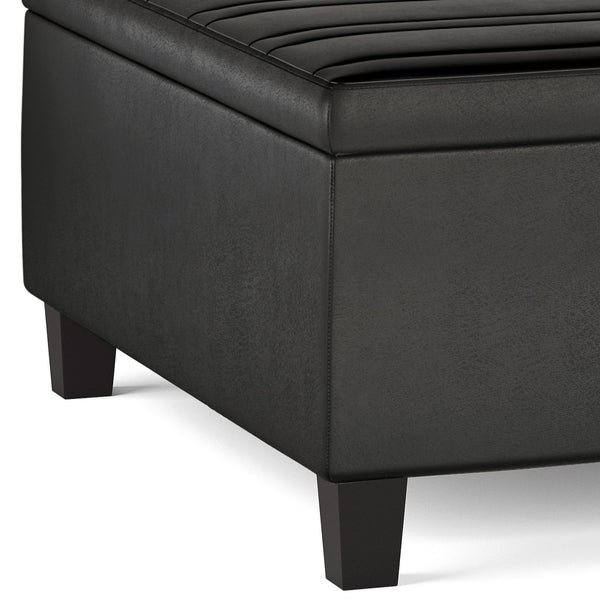 English Elm Ellis Coffee Table Storage Ottoman - Versatile Distressed Black Faux Leather For Modern Living Spaces B136P159158