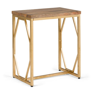 English Elm Selma Mango Wood Accent Table with Gold Metal Frame, Handcrafted Diamond-Base End Table 23.5" H Light Brown B136P158988