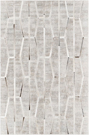 Surya Eloquent 2' X 3' Handmade Area Rug - Luxurious Viscose & Leather Blend, Modern High/Low Design Light Gray Viscose,Hair On Hide Elq2300-23