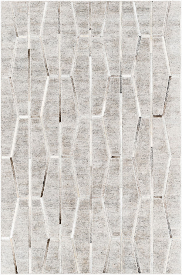 Surya Eloquent 2' X 3' Handmade Area Rug - Luxurious Viscose & Leather Blend, Modern High/Low Design Light Gray Viscose,Hair On Hide Elq2300-23