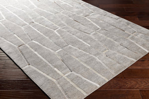 Surya Eloquent 2' X 3' Handmade Area Rug - Luxurious Viscose & Leather Blend, Modern High/Low Design Light Gray Viscose,Hair On Hide Elq2300-23