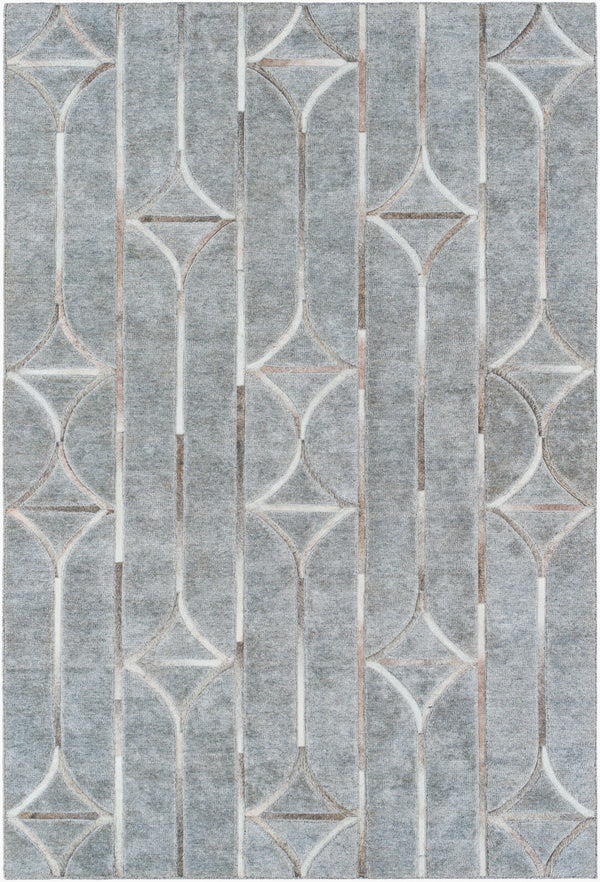 Surya Eloquent 2' X 3' Handmade Area Rug - Luxurious Viscose & Leather Blend, Modern High/Low Design Charcoal Viscose,Hair On Hide Elq2301-23