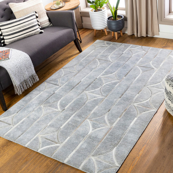 Surya Eloquent 2' X 3' Handmade Area Rug - Luxurious Viscose & Leather Blend, Modern High/Low Design Charcoal Viscose,Hair On Hide Elq2301-23