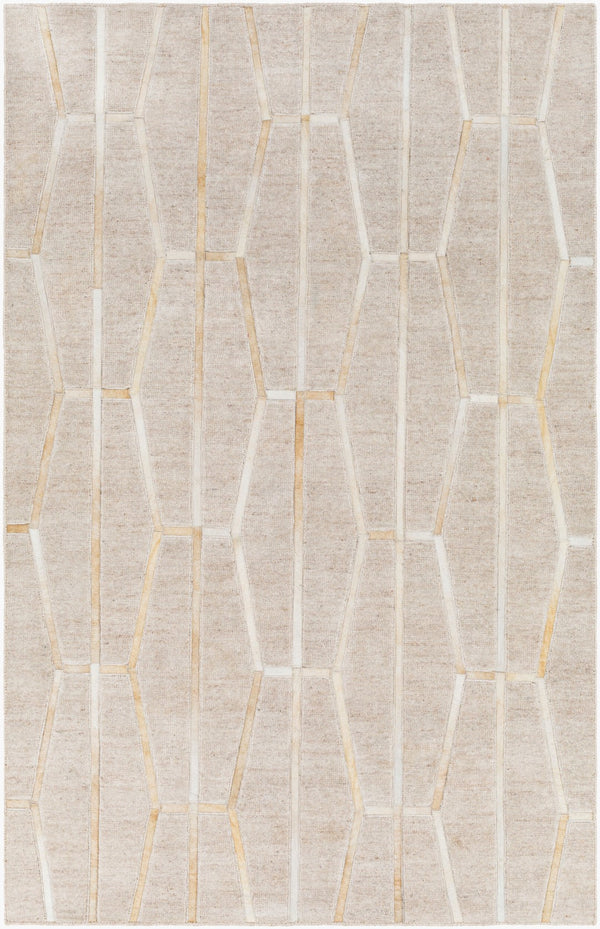 Surya Eloquent 2' X 3' Handmade Area Rug - Luxurious Viscose & Leather Blend, Modern High/Low Design Tan Viscose,Hair On Hide Elq2302-23
