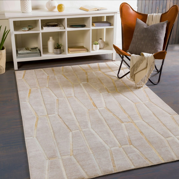 Surya Eloquent 2' X 3' Handmade Area Rug - Luxurious Viscose & Leather Blend, Modern High/Low Design Tan Viscose,Hair On Hide Elq2302-23