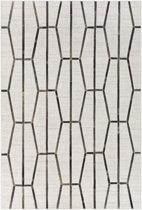 Surya Eloquent 2' X 3' Handmade Area Rug - Luxurious Viscose & Leather Blend, Modern High/Low Design Light Gray Viscose,Hair On Hide Elq2303-23