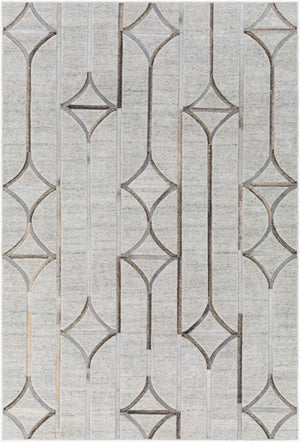 Surya Eloquent 2' X 3' Handmade Area Rug - Luxurious Viscose & Leather Blend, Modern High/Low Design Light Gray Viscose,Hair On Hide Elq2304-23