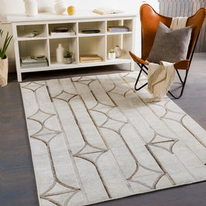 Surya Eloquent 2' X 3' Handmade Area Rug - Luxurious Viscose & Leather Blend, Modern High/Low Design Light Gray Viscose,Hair On Hide Elq2304-23