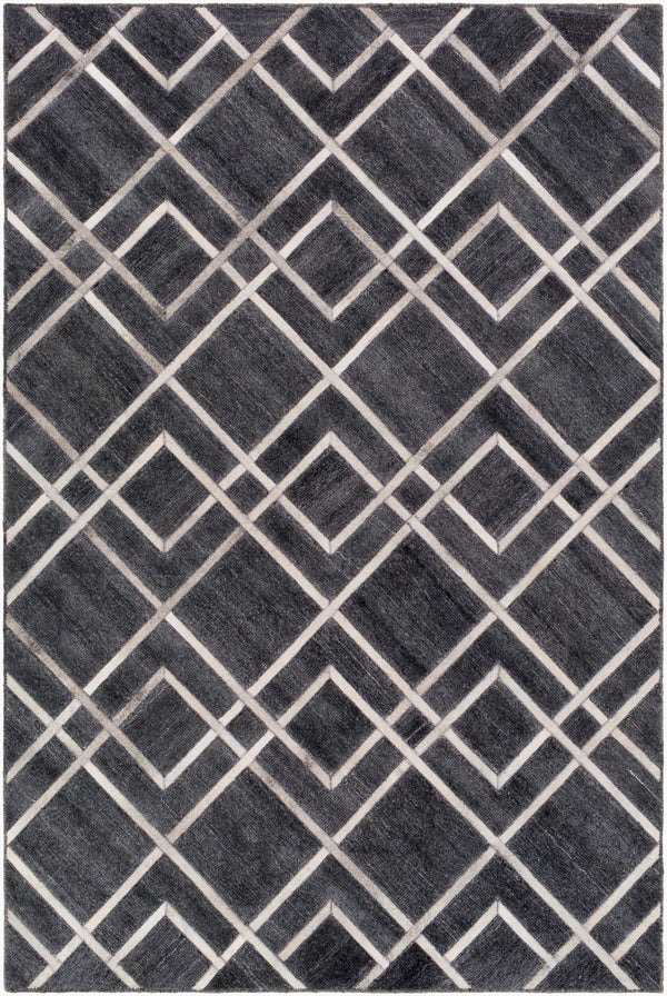 Surya Eloquent 2' X 3' Handmade Area Rug - Luxurious Viscose & Leather Blend, Modern High/Low Design Black Viscose,Hair On Hide Elq2305-23