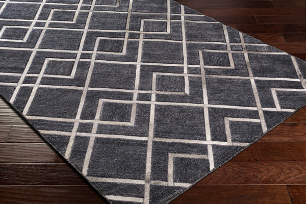 Surya Eloquent 2' X 3' Handmade Area Rug - Luxurious Viscose & Leather Blend, Modern High/Low Design Black Viscose,Hair On Hide Elq2305-23