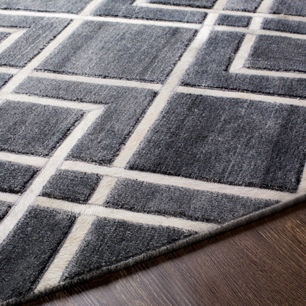 Surya Eloquent 2' X 3' Handmade Area Rug - Luxurious Viscose & Leather Blend, Modern High/Low Design Black Viscose,Hair On Hide Elq2305-23