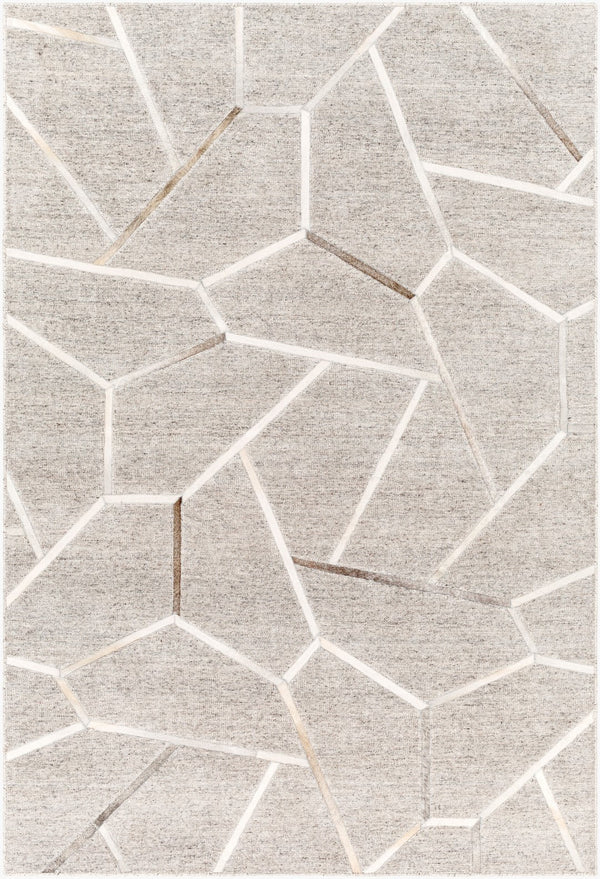 Surya Eloquent 2' X 3' Handmade Area Rug - Luxurious Viscose & Leather Blend, Modern High/Low Design Light Gray Viscose,Hair On Hide Elq2306-23