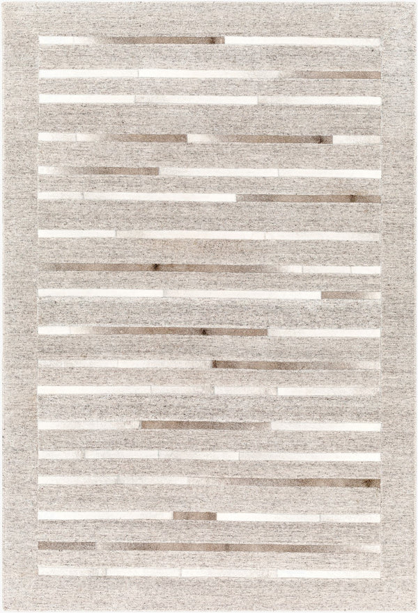 Surya Eloquent 2' X 3' Handmade Area Rug - Luxurious Viscose & Leather Blend, Modern High/Low Design Light Gray Viscose,Hair On Hide Elq2307-23