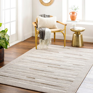 Surya Eloquent 2' X 3' Handmade Area Rug - Luxurious Viscose & Leather Blend, Modern High/Low Design Light Gray Viscose,Hair On Hide Elq2307-23