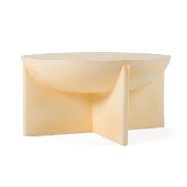 VIG Furniture Elsa Sculptural Concrete Round Table With Smooth Top And Cross Base—Durable, Weather-Resistant Artful Design Beige Coffee Table VGGR-615480-BGE