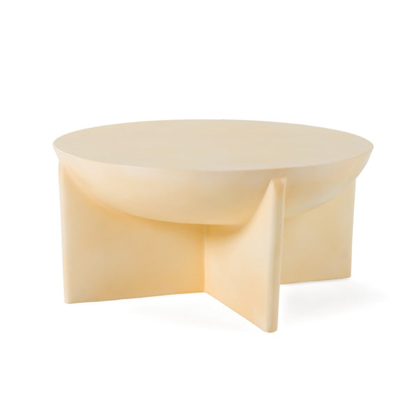 VIG Furniture Elsa Sculptural Concrete Round Table With Smooth Top And Cross Base—Durable, Weather-Resistant Artful Design Beige Coffee Table VGGR-615480-BGE