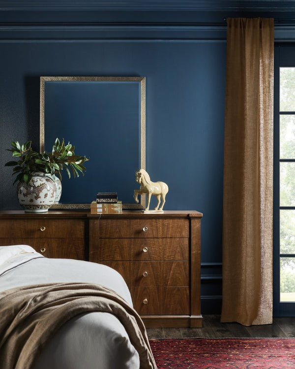 Hooker Furniture Archives Eight-Drawer Dresser In Classic Walnut — Figured Veneer, Cedar-Lined Drawers, Satin Brass Knobs, Jewelry Tray 6123-90202-89