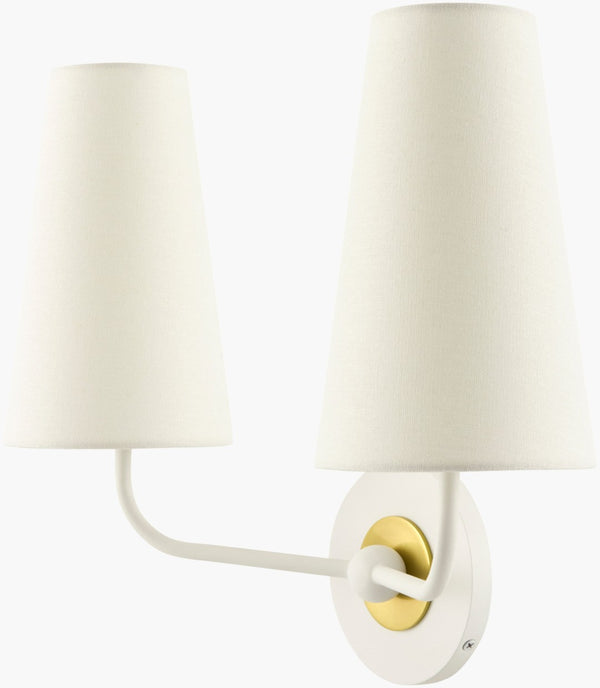 Surya Elowen Art Deco Metal Frame Wall Sconce with Linen Shade for Warm Ambient Glow ELW-003