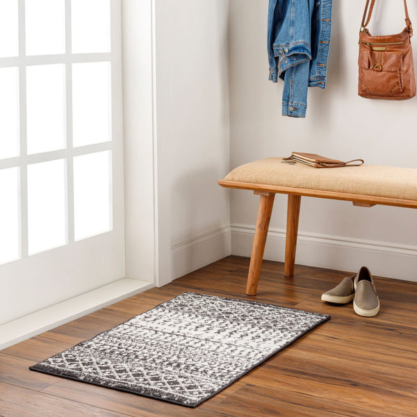 Livabliss Elaziz Moroccan Geometric Area Rug Machine Woven Polypropylene for Living Dining Bedroom Black, Light Gr 2' x 2'11" ELZ2307-23