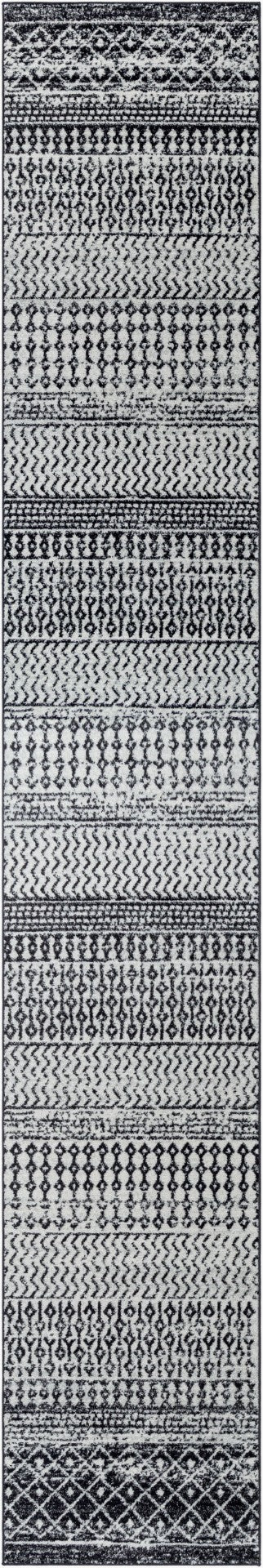 Livabliss Elaziz Moroccan Geometric Area Rug Machine Woven Polypropylene for Living Dining Bedroom Black, Light Gr 2'7" x 18' ELZ2307-2718