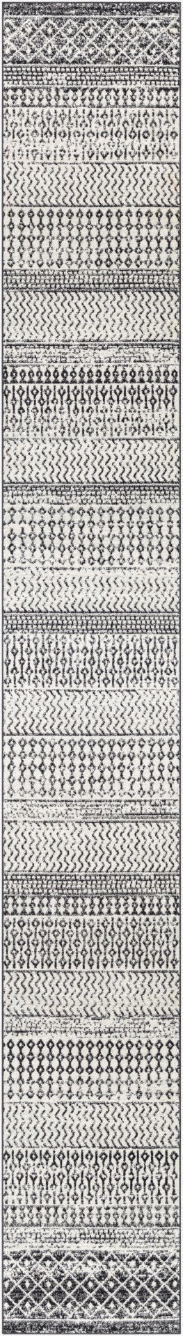 Livabliss Elaziz Moroccan Geometric Area Rug Machine Woven Polypropylene for Living Dining Bedroom Black, Light Gr 2'7" x 20' ELZ2307-2720