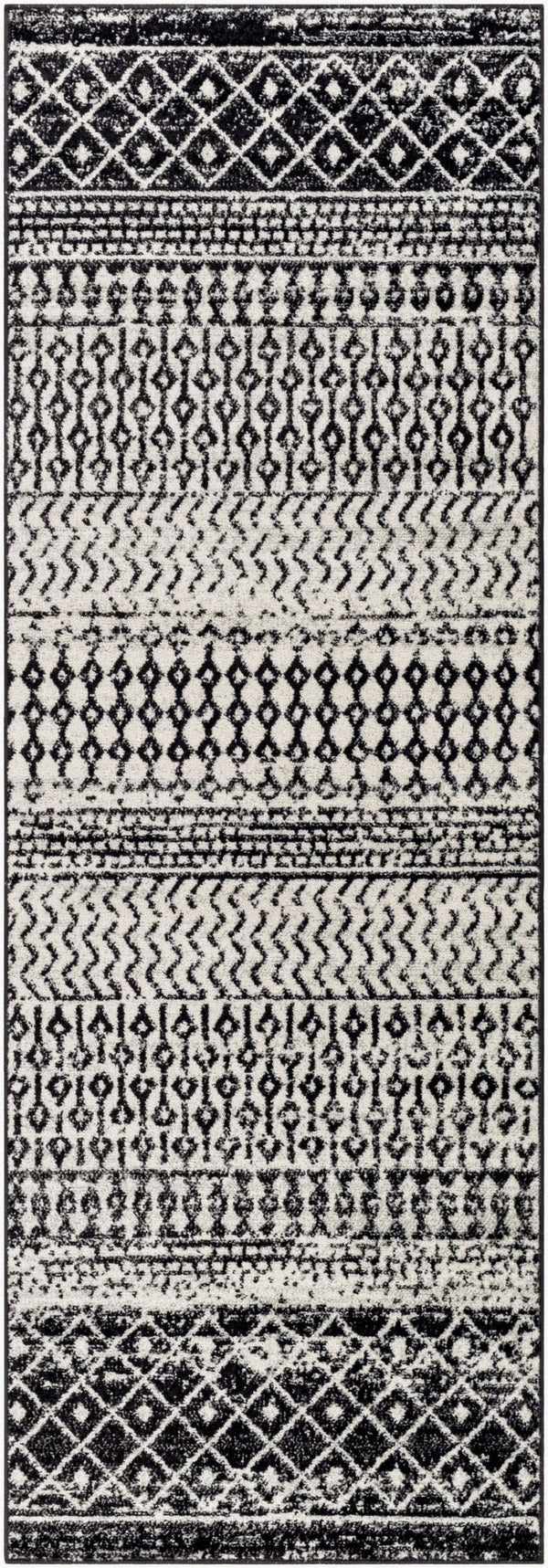Livabliss Elaziz Moroccan Geometric Area Rug Machine Woven Polypropylene for Living Dining Bedroom Black, Light Gr 2'7" x 7'7" ELZ2307-2776