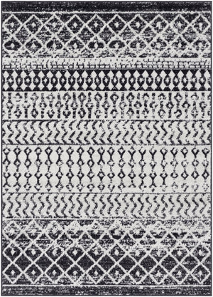 Livabliss Elaziz Moroccan Geometric Area Rug Machine Woven Polypropylene for Living Dining Bedroom Black, Light Gr 3'11" x 5'7" ELZ2307-31157