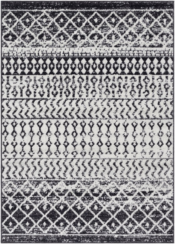 Livabliss Elaziz Moroccan Geometric Area Rug Machine Woven Polypropylene for Living Dining Bedroom Black, Light Gr 3'11" x 5'7" ELZ2307-31157