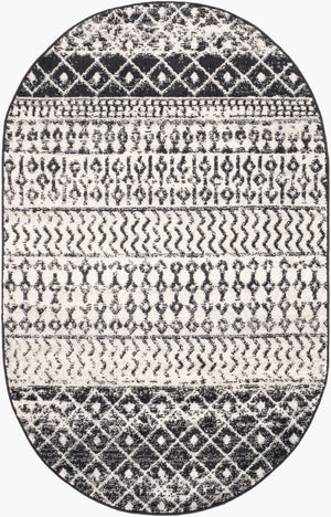 Livabliss Elaziz Moroccan Geometric Area Rug Machine Woven Polypropylene for Living Dining Bedroom Black, Light Gr 3'1" x 4'11" Oval ELZ2307-35OV