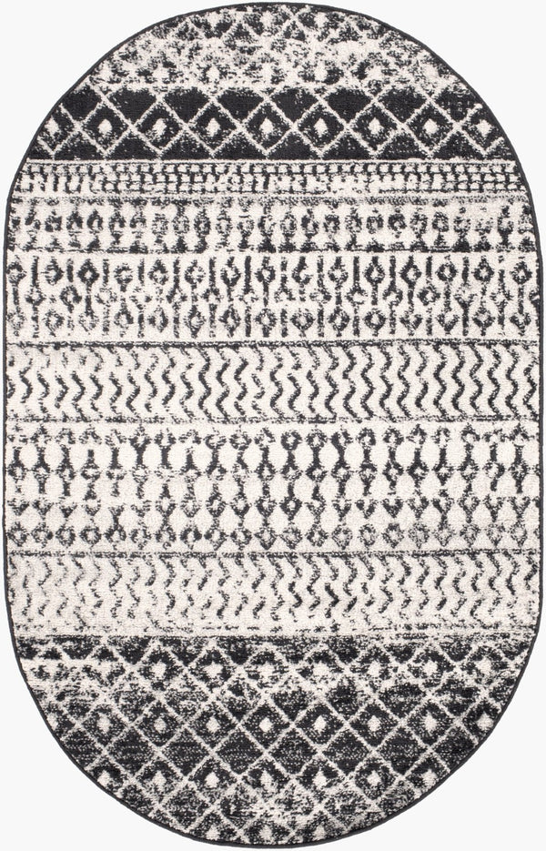 Livabliss Elaziz Moroccan Geometric Area Rug Machine Woven Polypropylene for Living Dining Bedroom Black, Light Gr 3'1" x 4'11" Oval ELZ2307-35OV